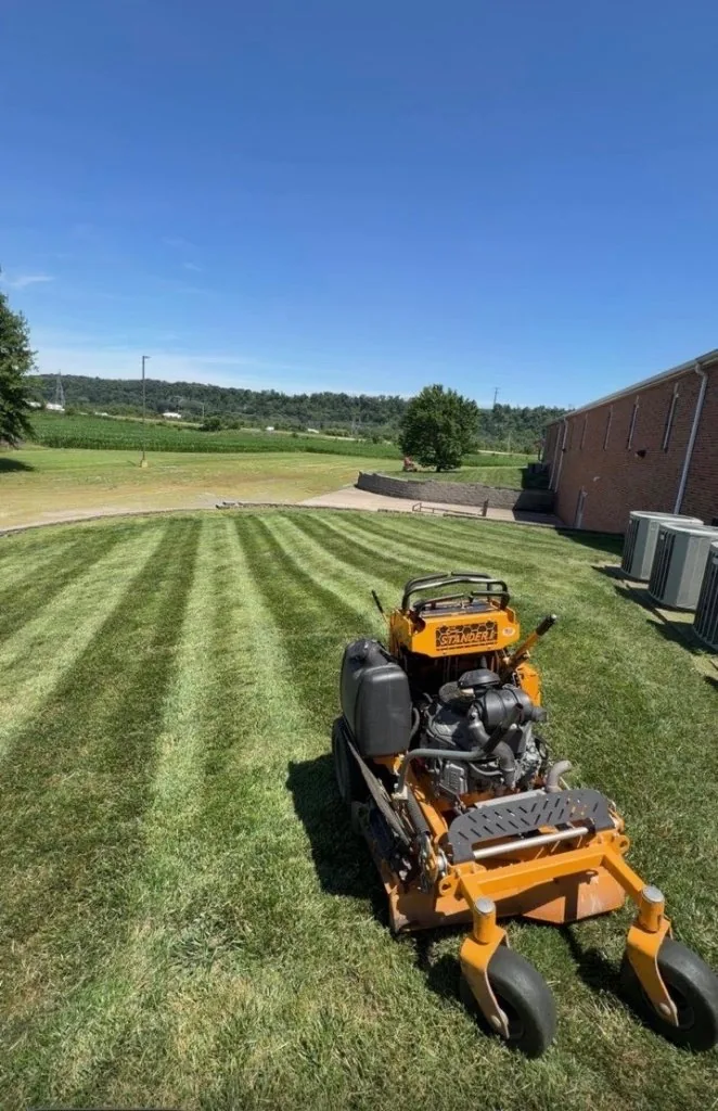 Striped commercial lawn cut by M&W GroundWorks