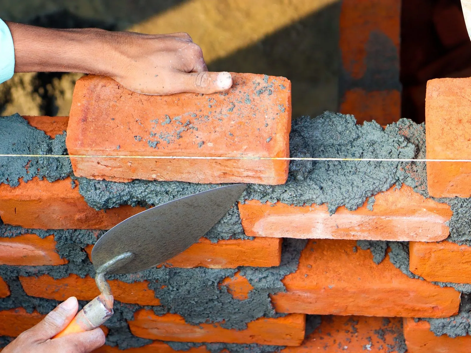 Brick laid with mortar